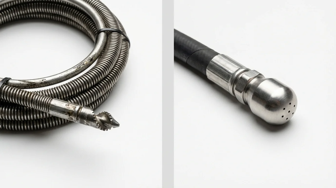 Drain snake cable and hydro jetting nozzle used for drain cleaning in Sutton, MA