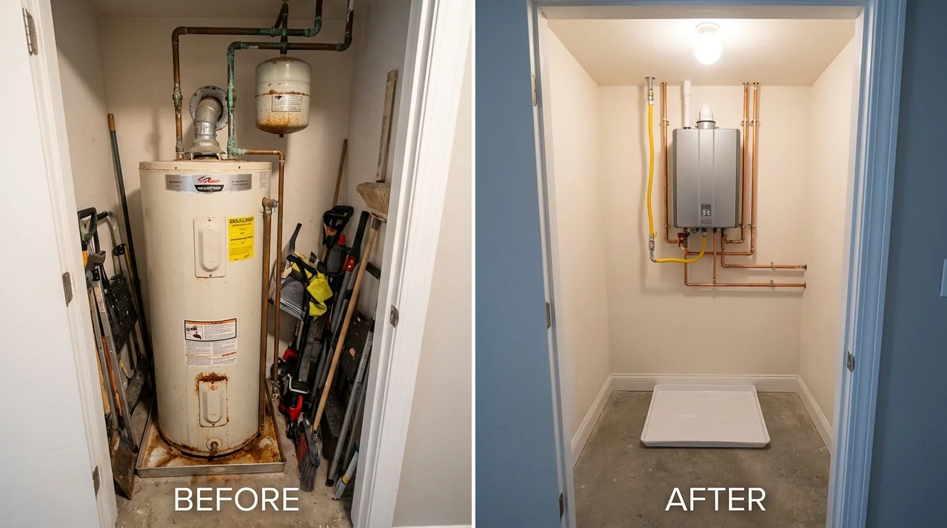 Tank water heater versus wall-mounted tankless unit comparison for Sutton, MA homeowners